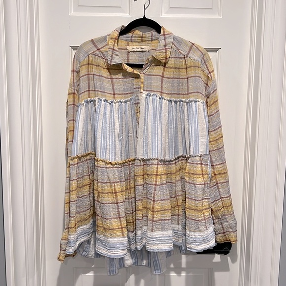 Free People We The Free Waiting on Summer Plaid Flowy Tunic Plaid Stripes Small - Picture 3 of 7
